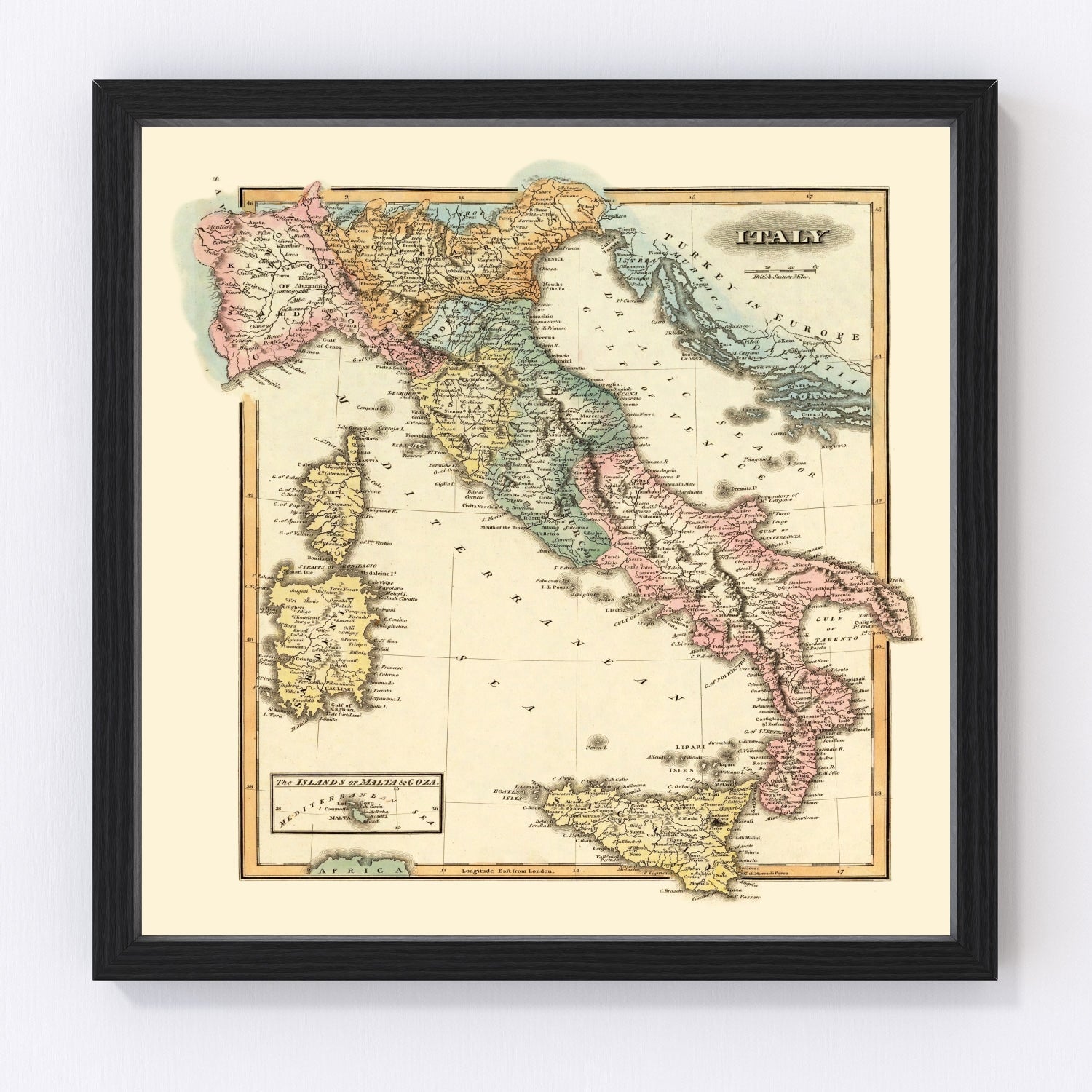 Vintage map of Italy, 1823