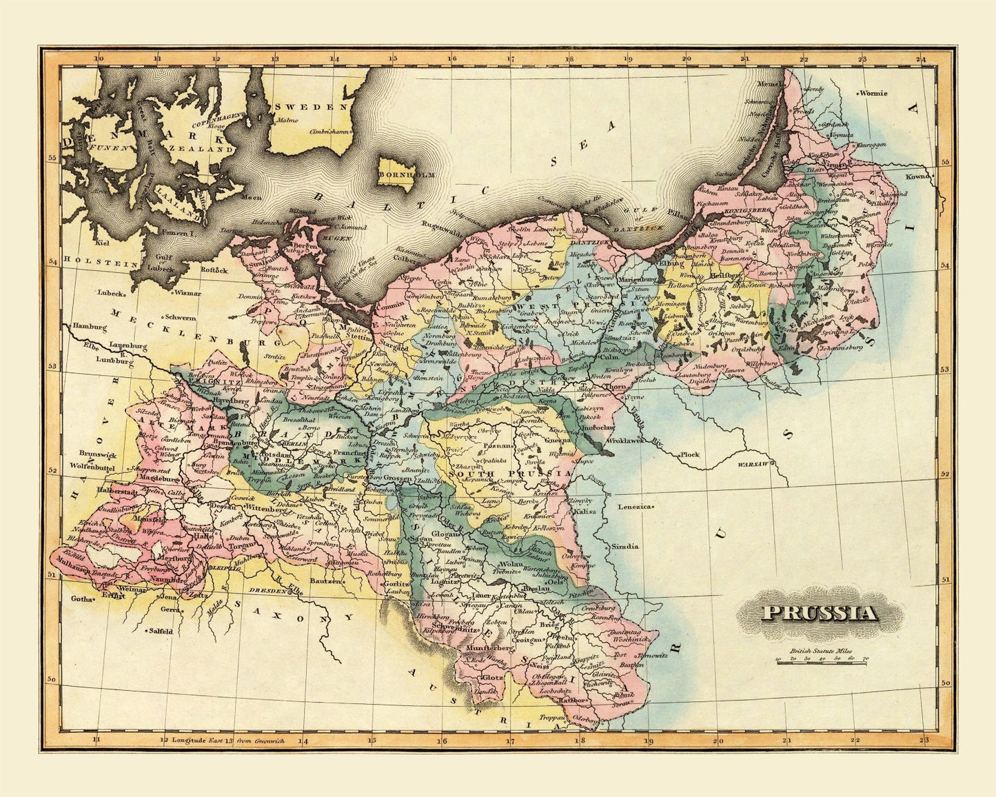 Vintage Map of Prussia, 1823