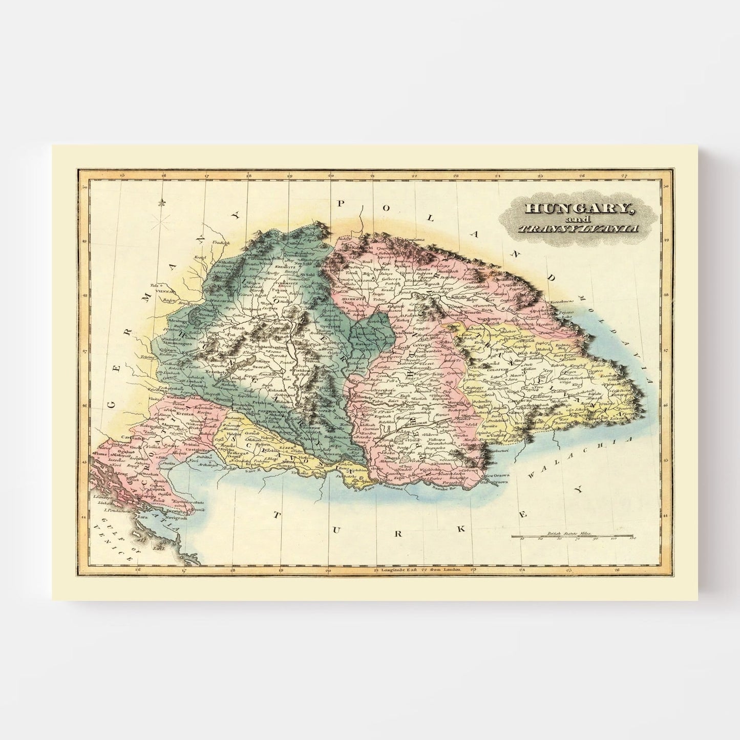 Vintage Map of Hungary, 1823