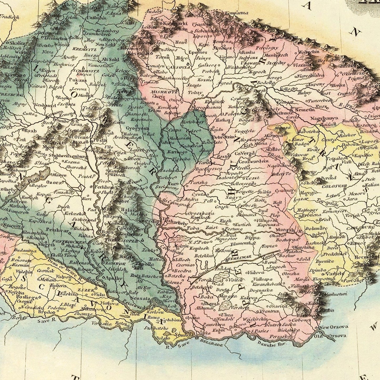 Vintage Map of Hungary, 1823