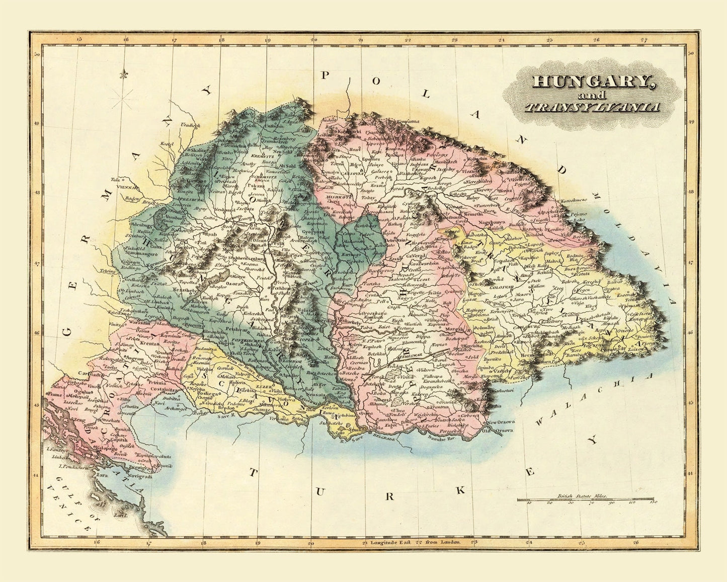 Vintage Map of Hungary, 1823