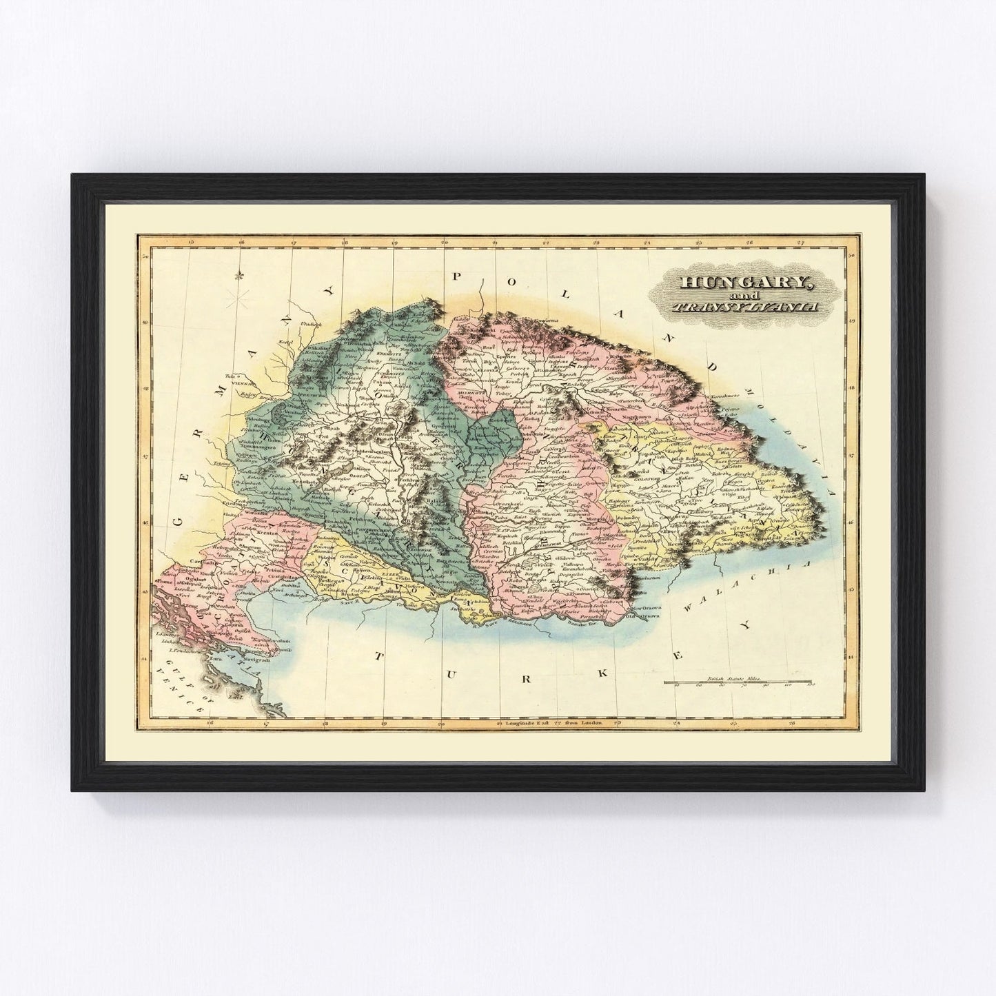 vintage map of Hungary, 1823