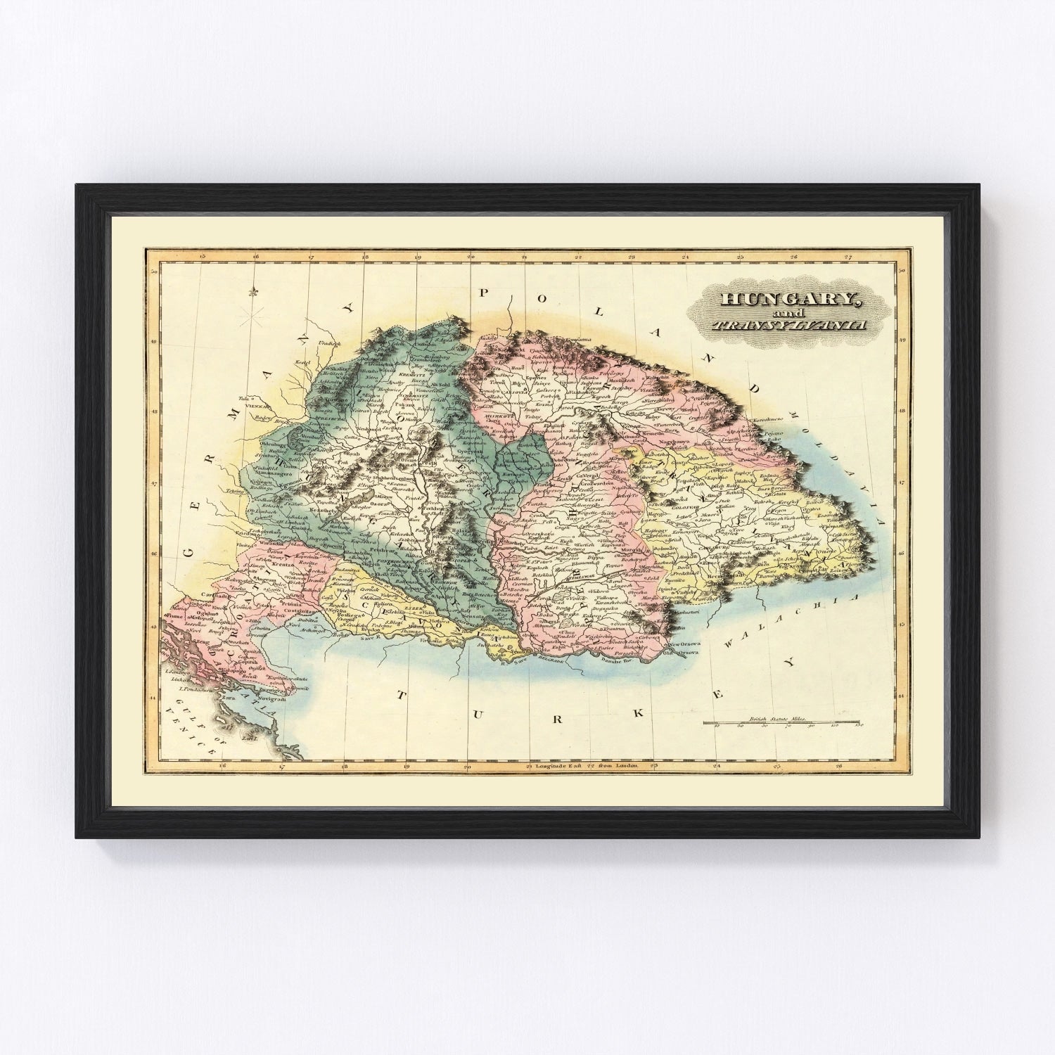 vintage map of Hungary, 1823