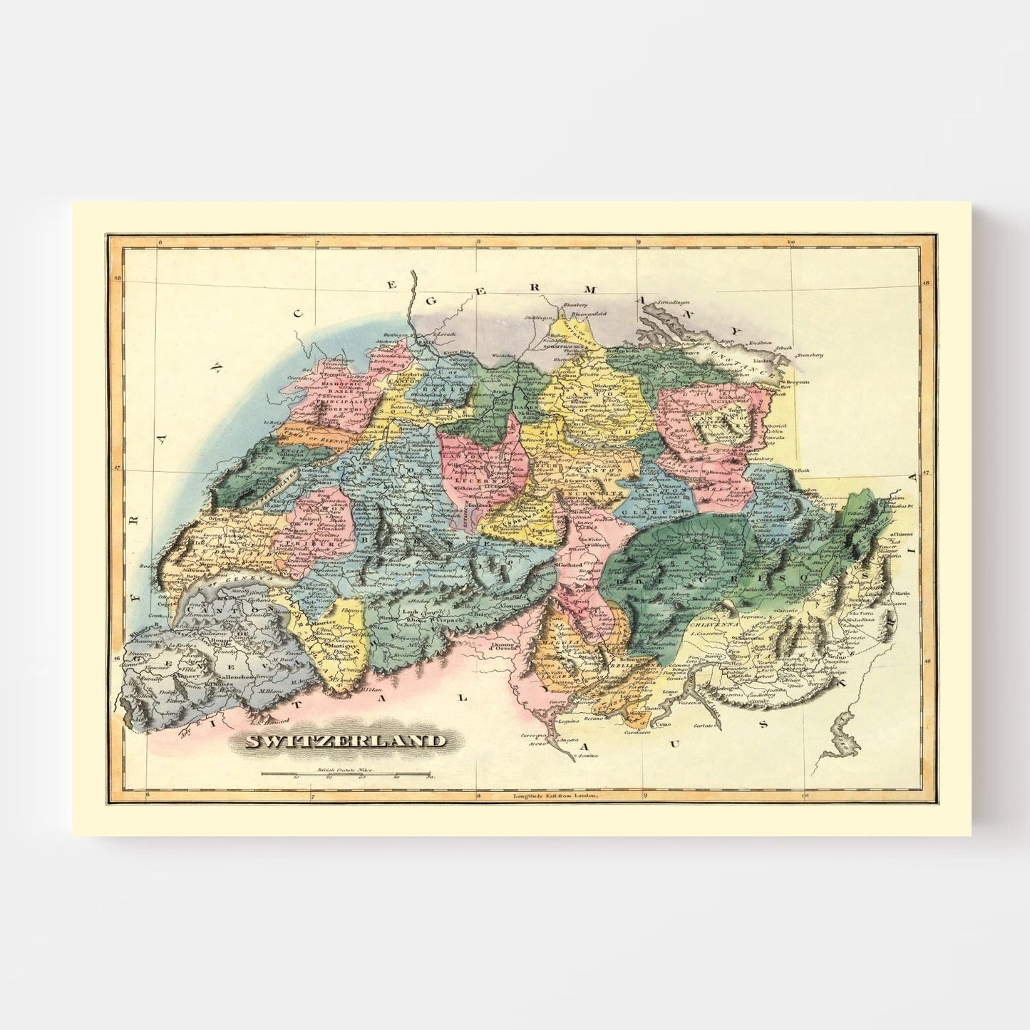 Vintage Map of Switzerland, 1823