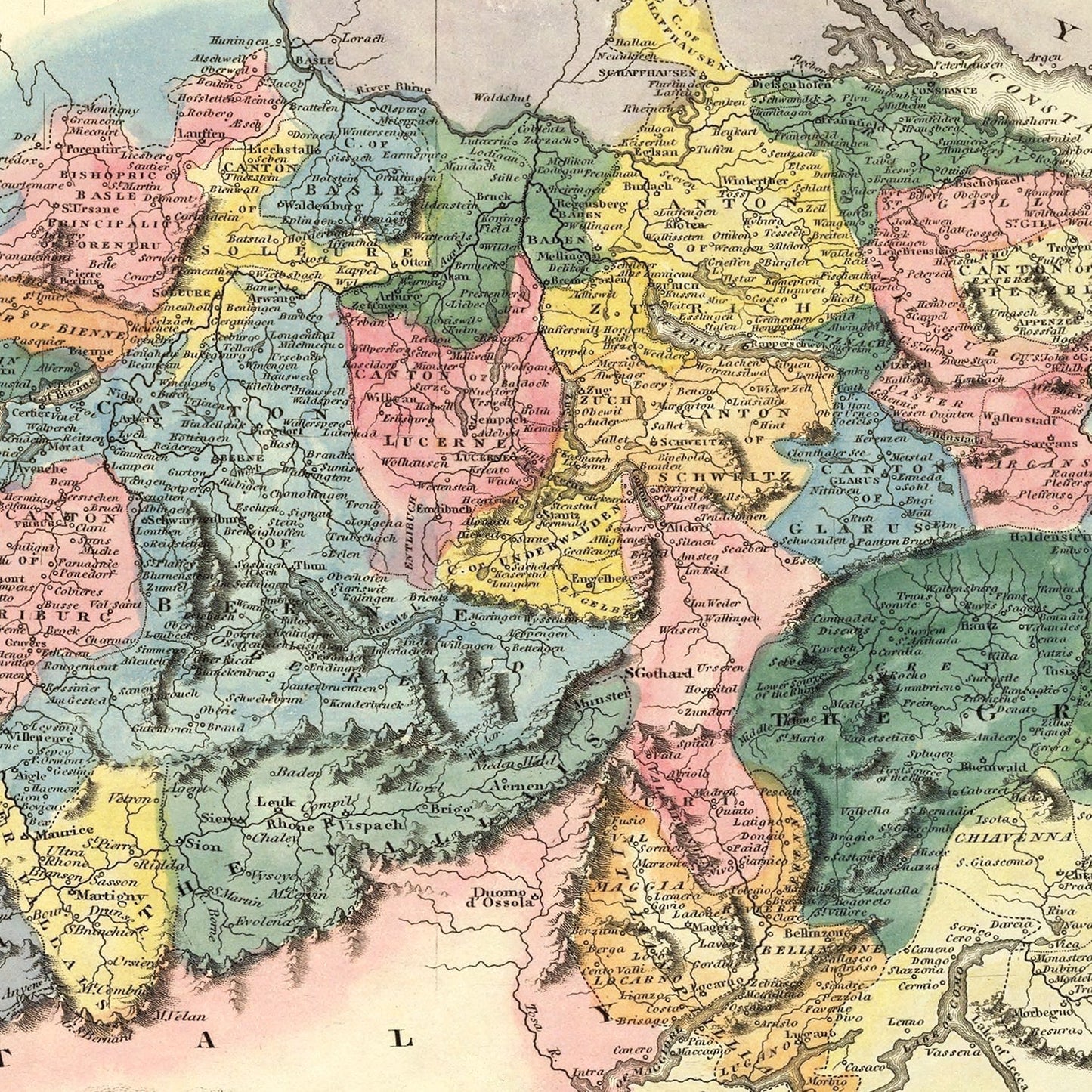 Vintage Map of Switzerland, 1823