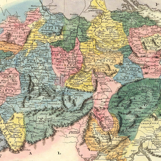 Vintage Map of Switzerland, 1823