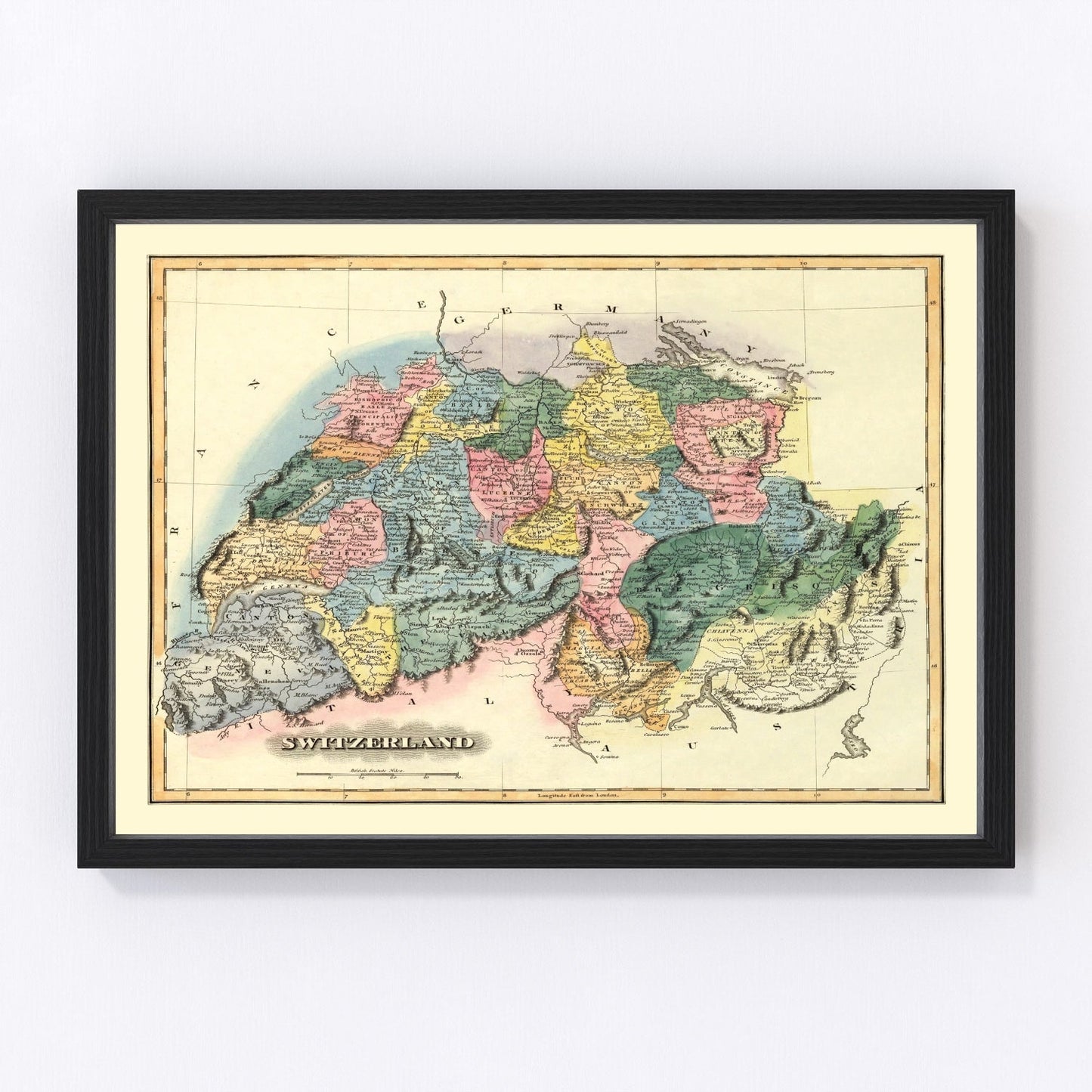 Vintage map of Switzerland, 1823