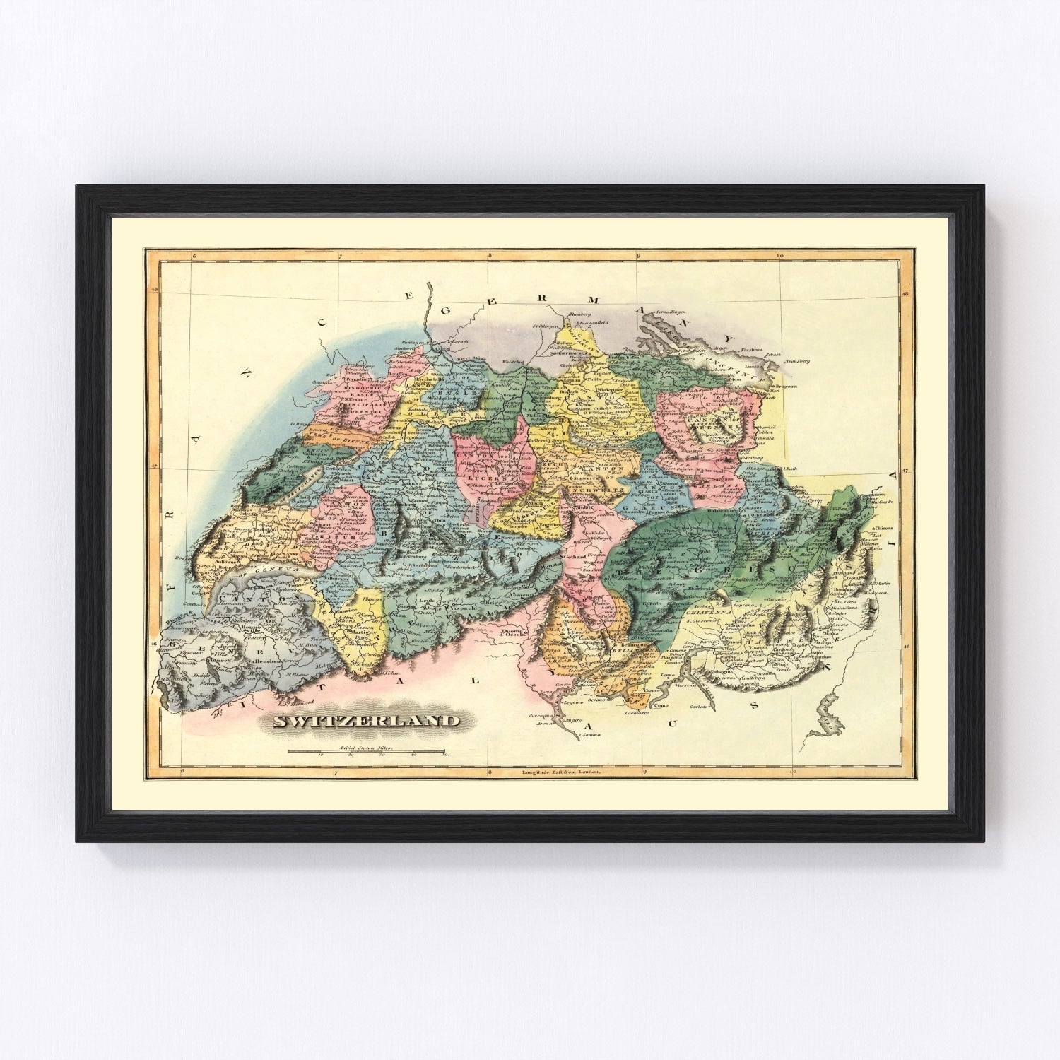 Vintage map of Switzerland, 1823