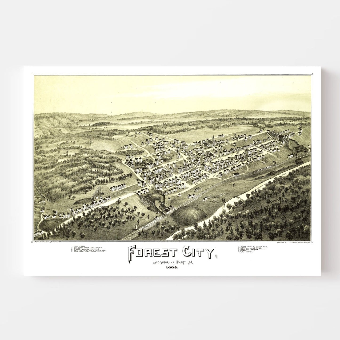Vintage Map of Forest City, Pennsylvania, 1889