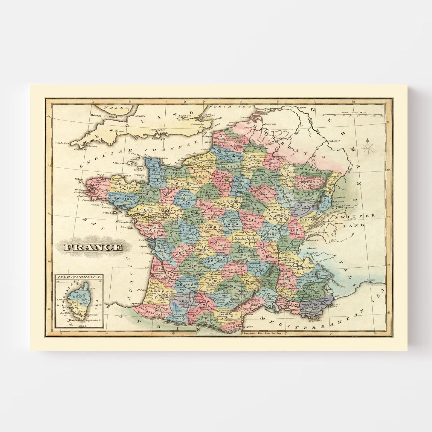 Vintage Map of France, 1823
