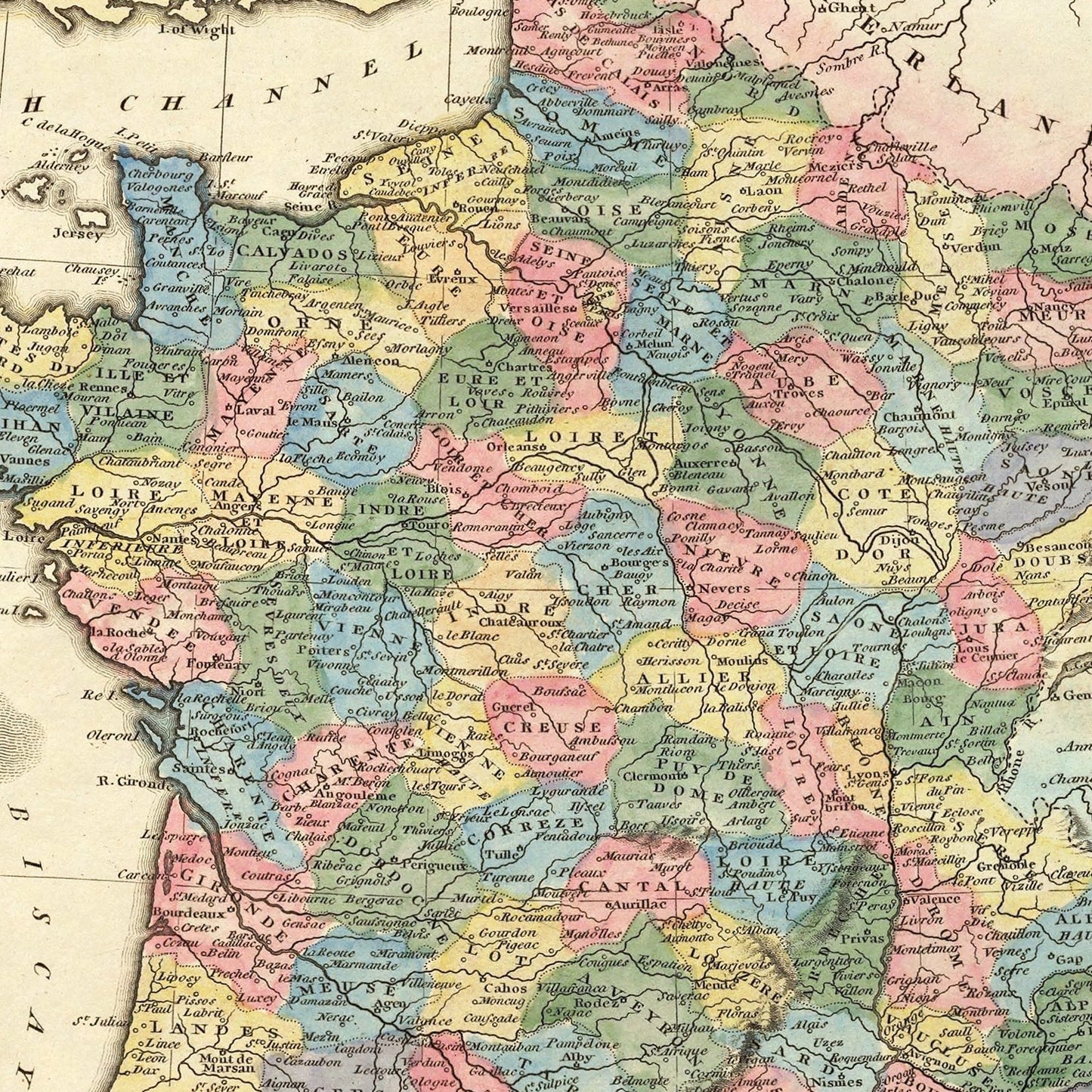 Vintage Map of France, 1823