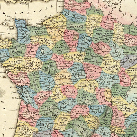 Vintage Map of France, 1823