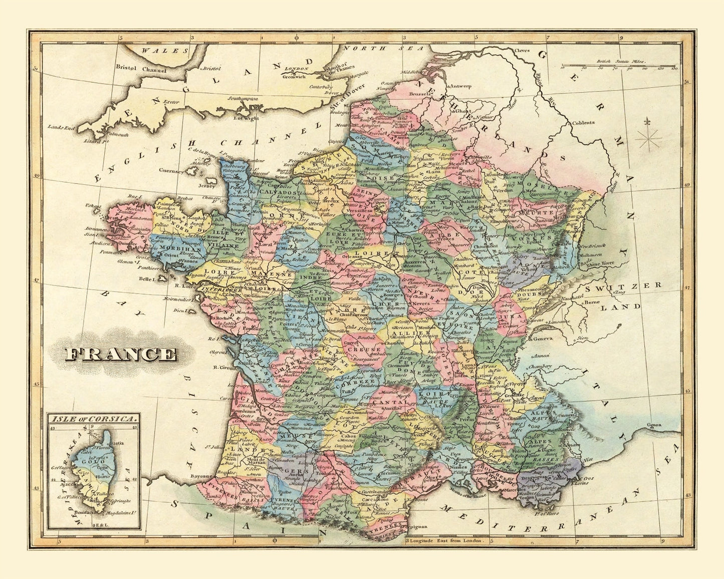 Vintage Map of France, 1823