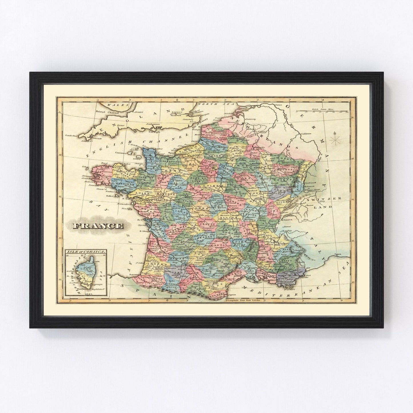 vintage map of France, 1823