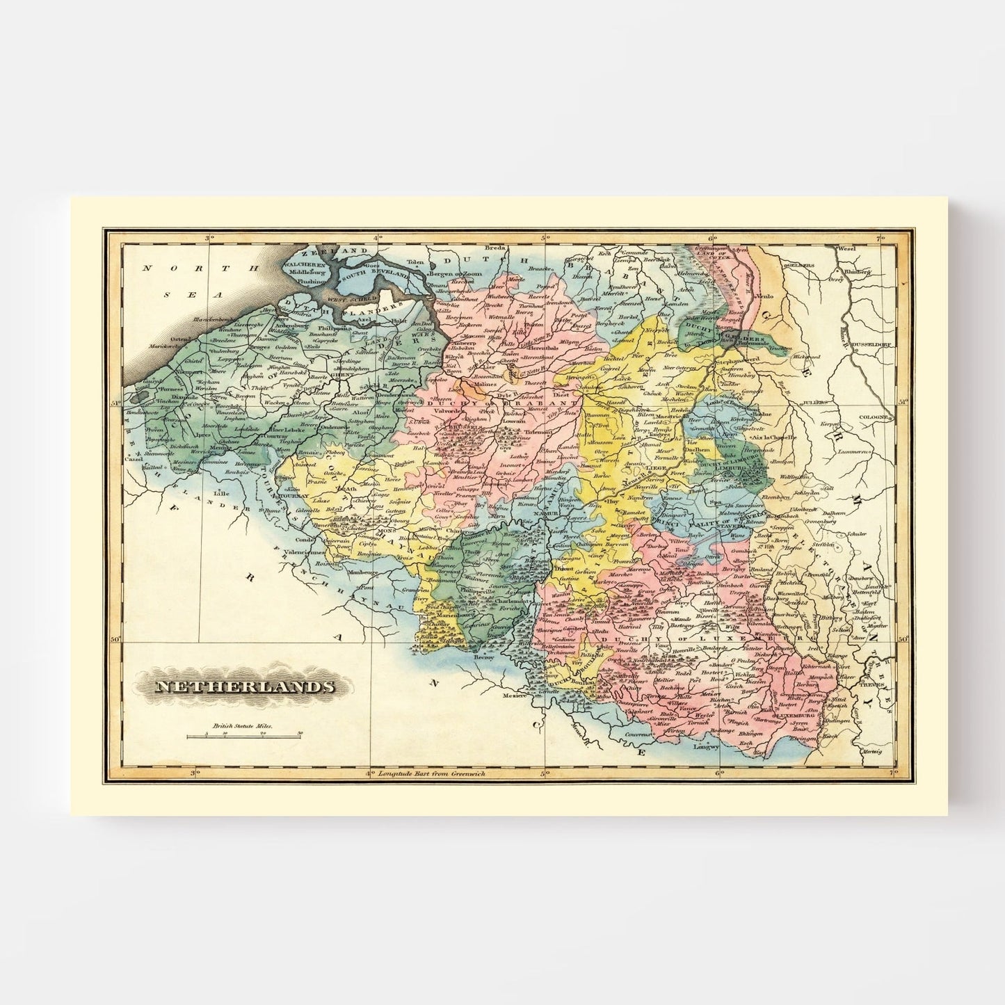 Vintage Map of Netherlands, 1823