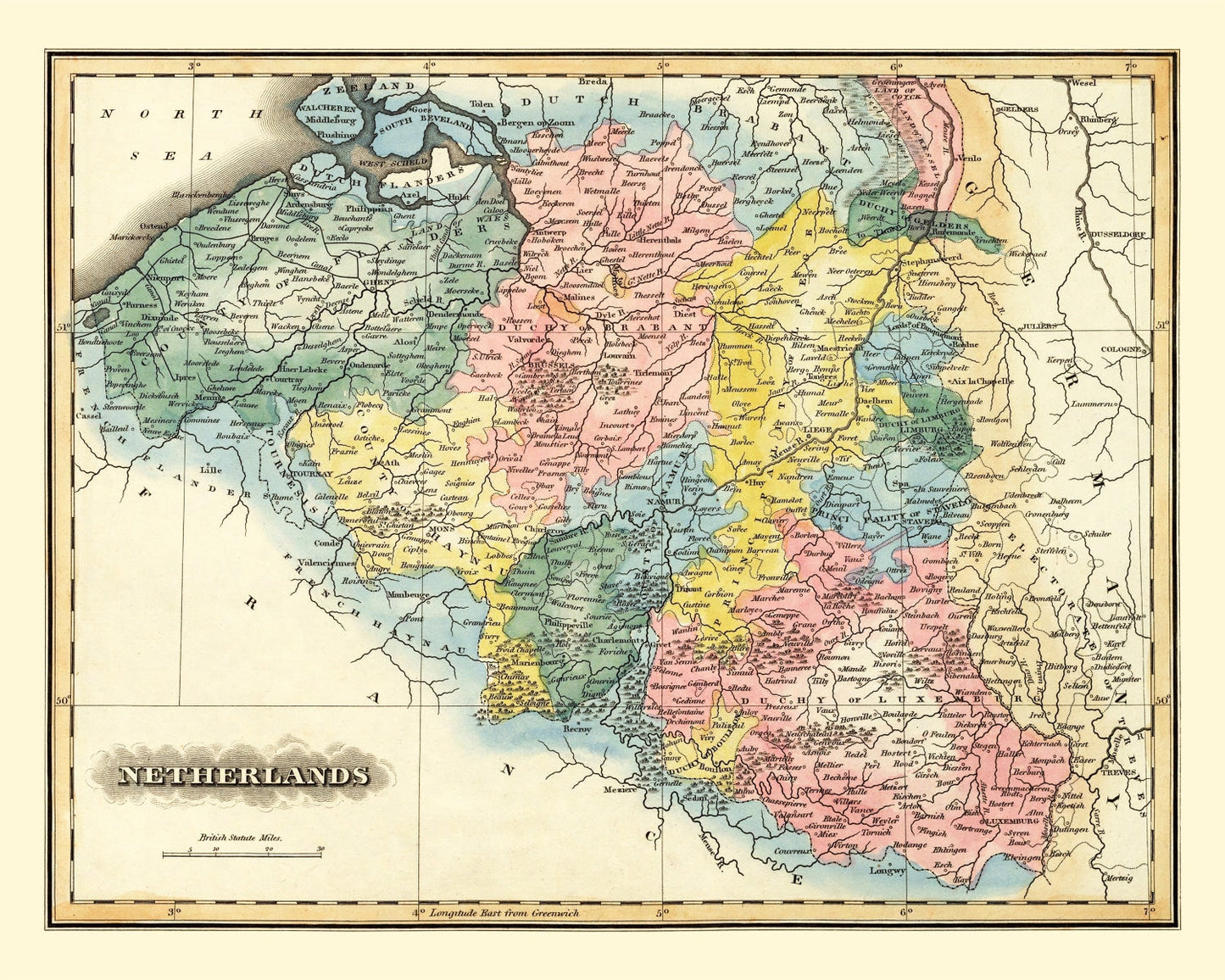Vintage Map of Netherlands, 1823