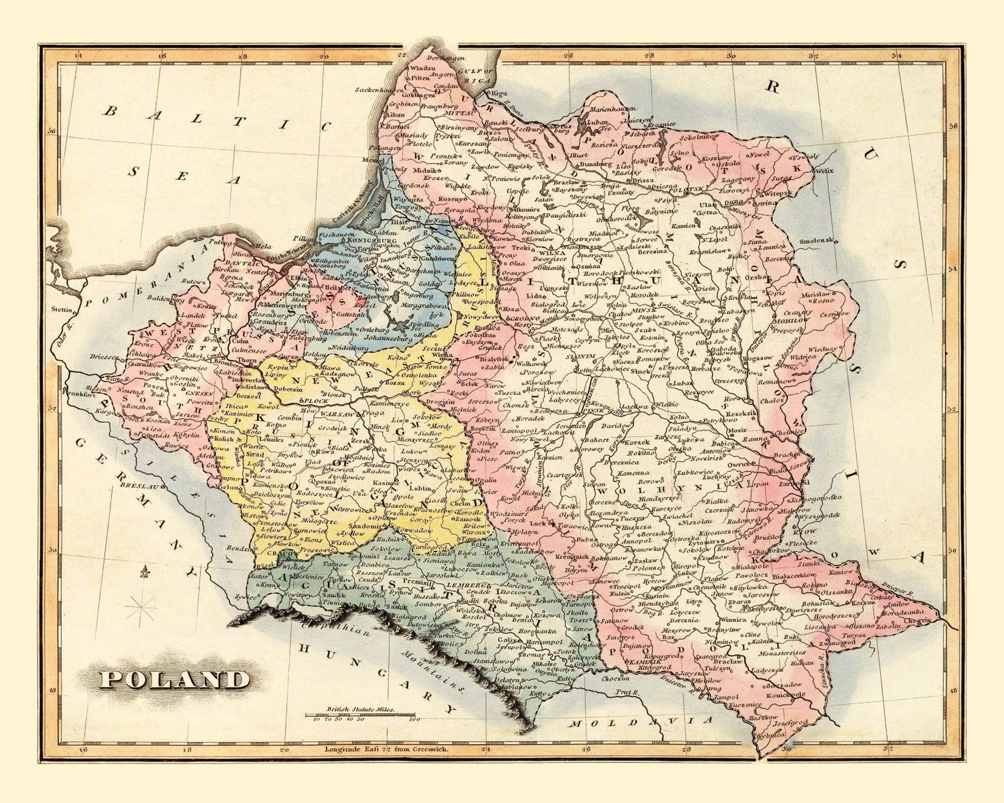 Vintage Map of Poland, 1823