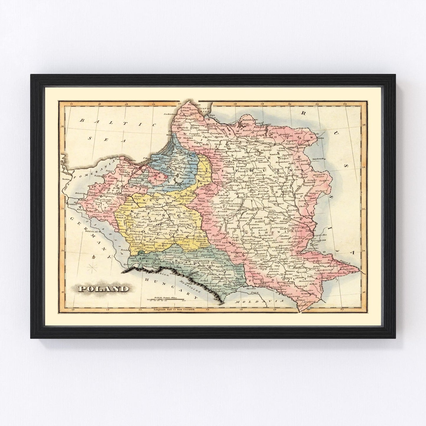 vintage map of Poland, 1823