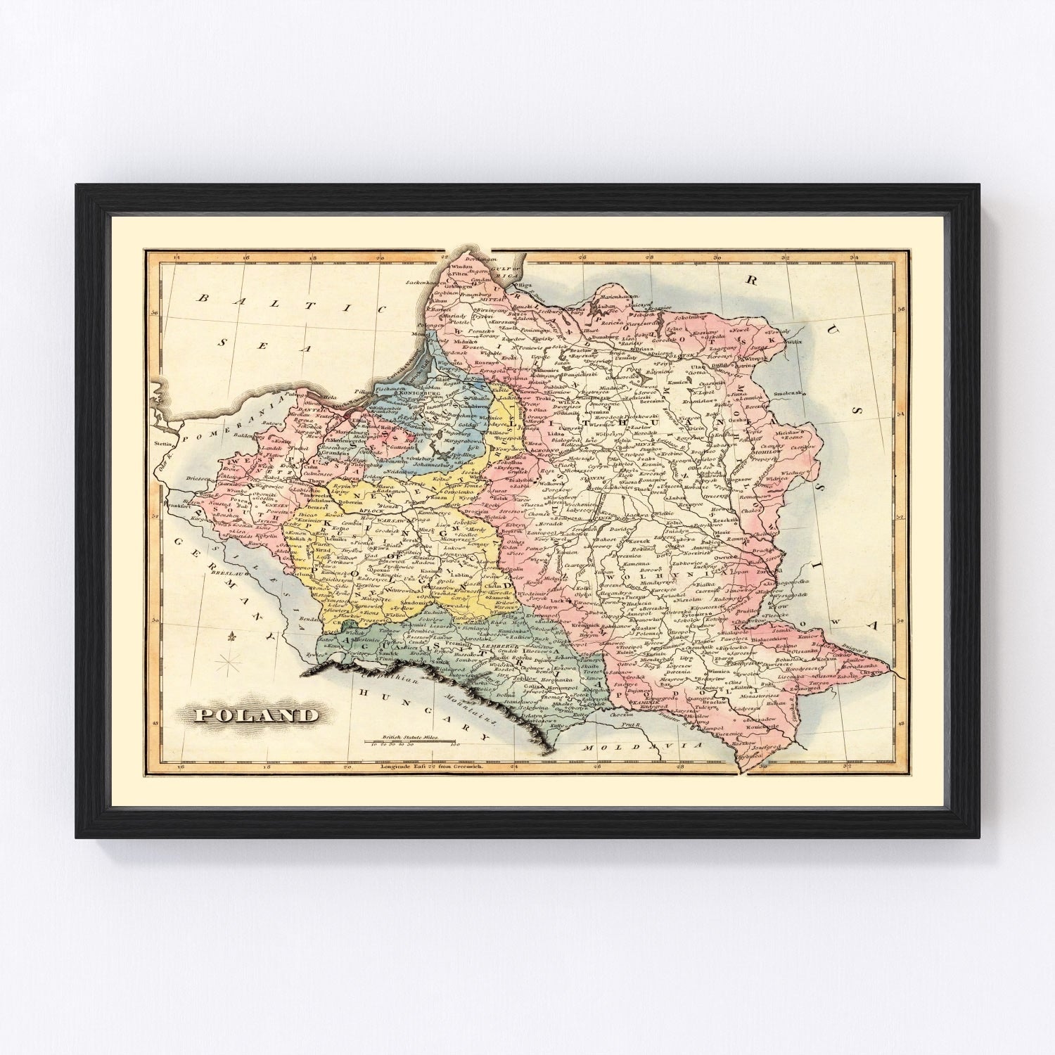 vintage map of Poland, 1823