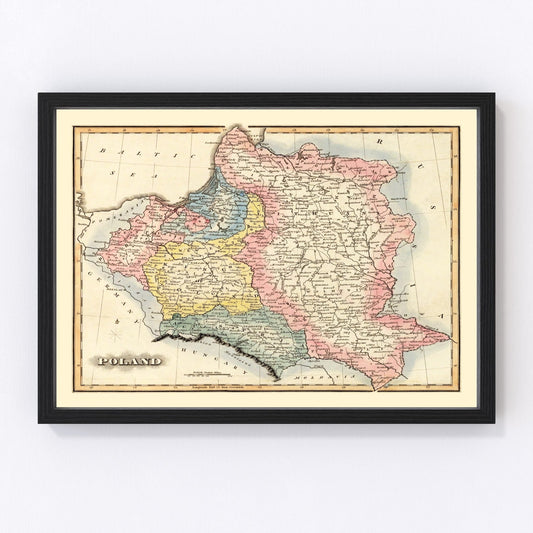 vintage map of Poland, 1823