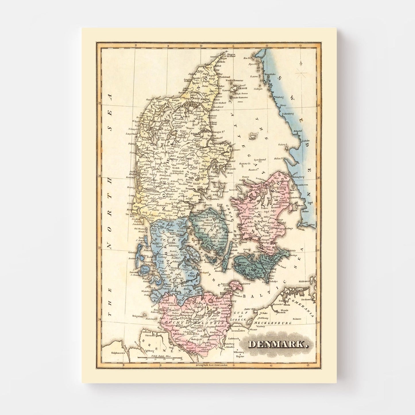 Vintage Map of Denmark, 1823