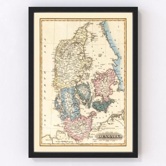 vintage map of Denmark, 1823