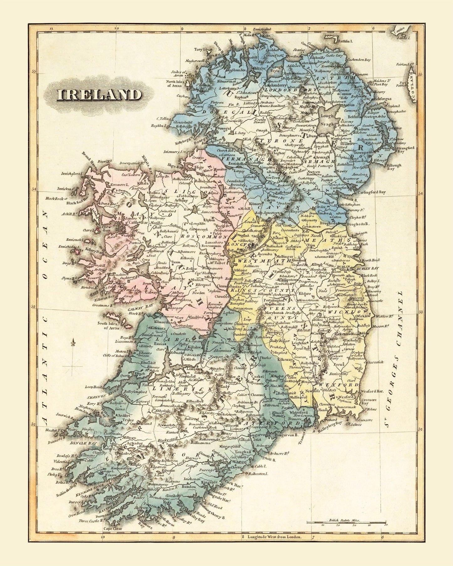 Vintage Map of Ireland, 1823