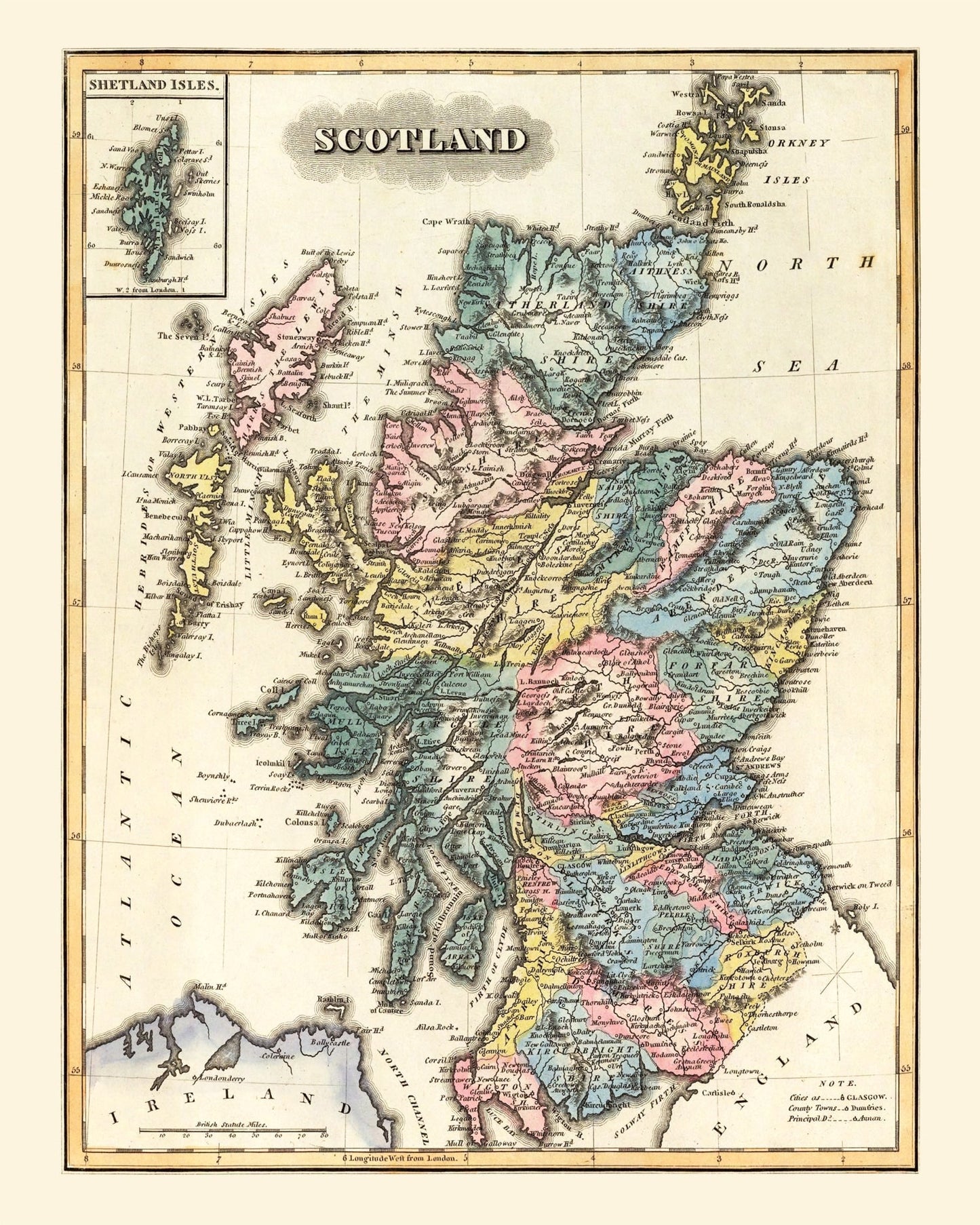Vintage Map of Scotland, 1823
