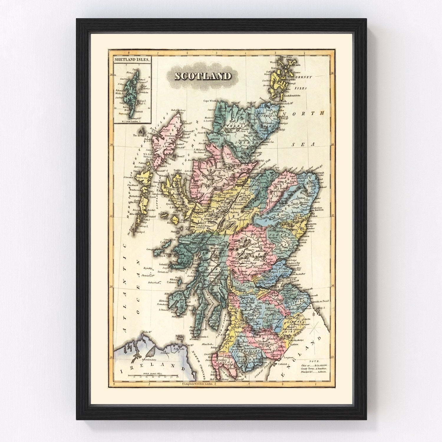 vintage map of Scotland, 1823