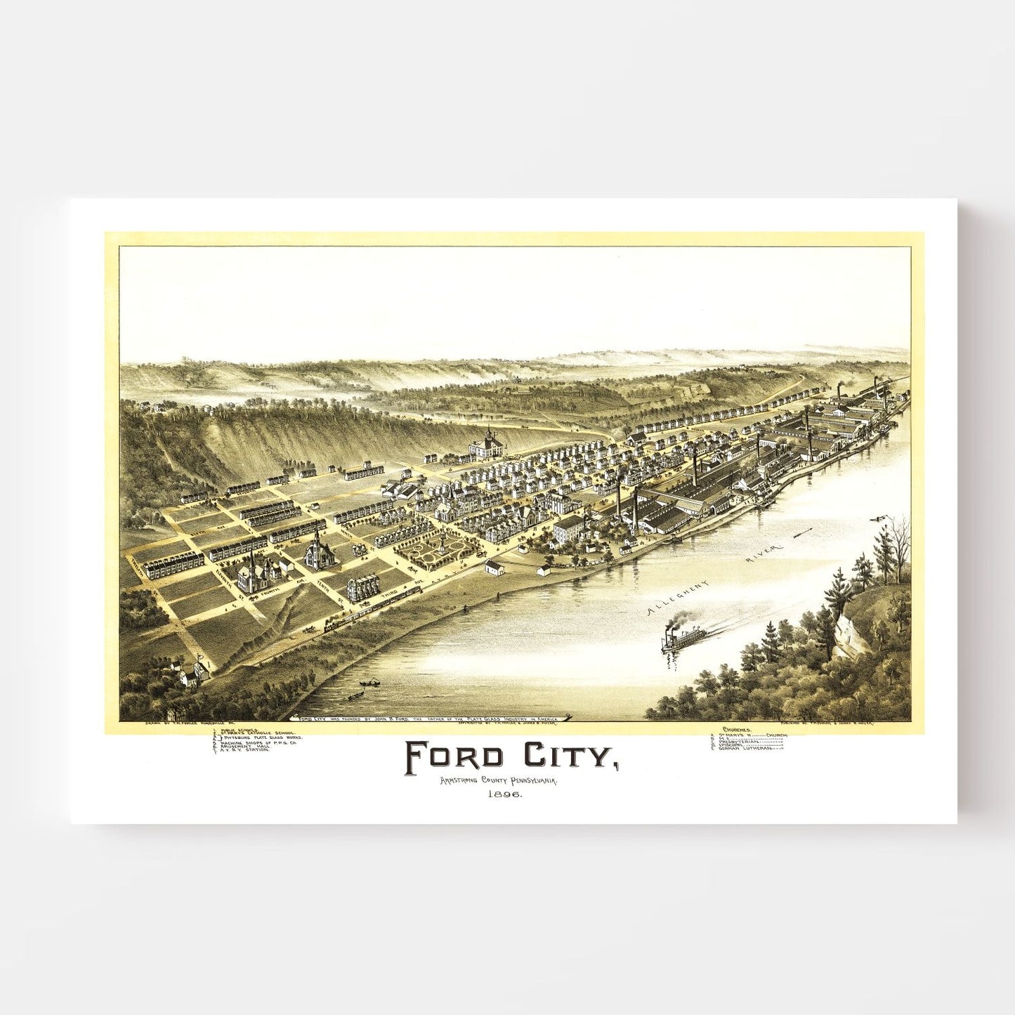 Vintage Map of Ford City, Pennsylvania, 1896