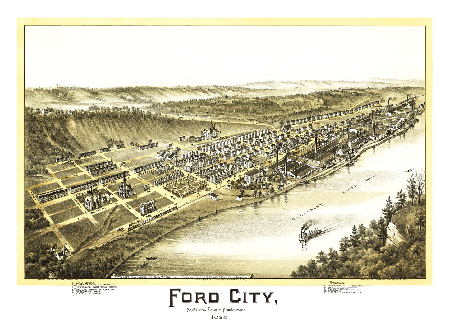 Vintage Map of Ford City, Pennsylvania, 1896