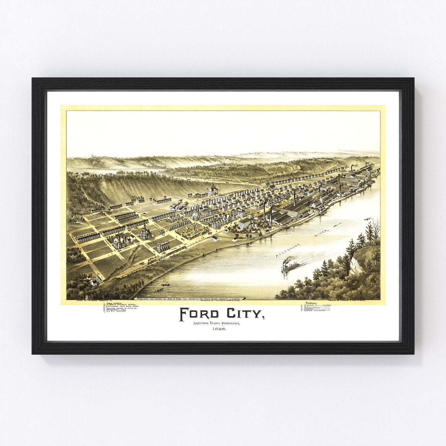vintage map of Ford City, Pennsylvania, 1896