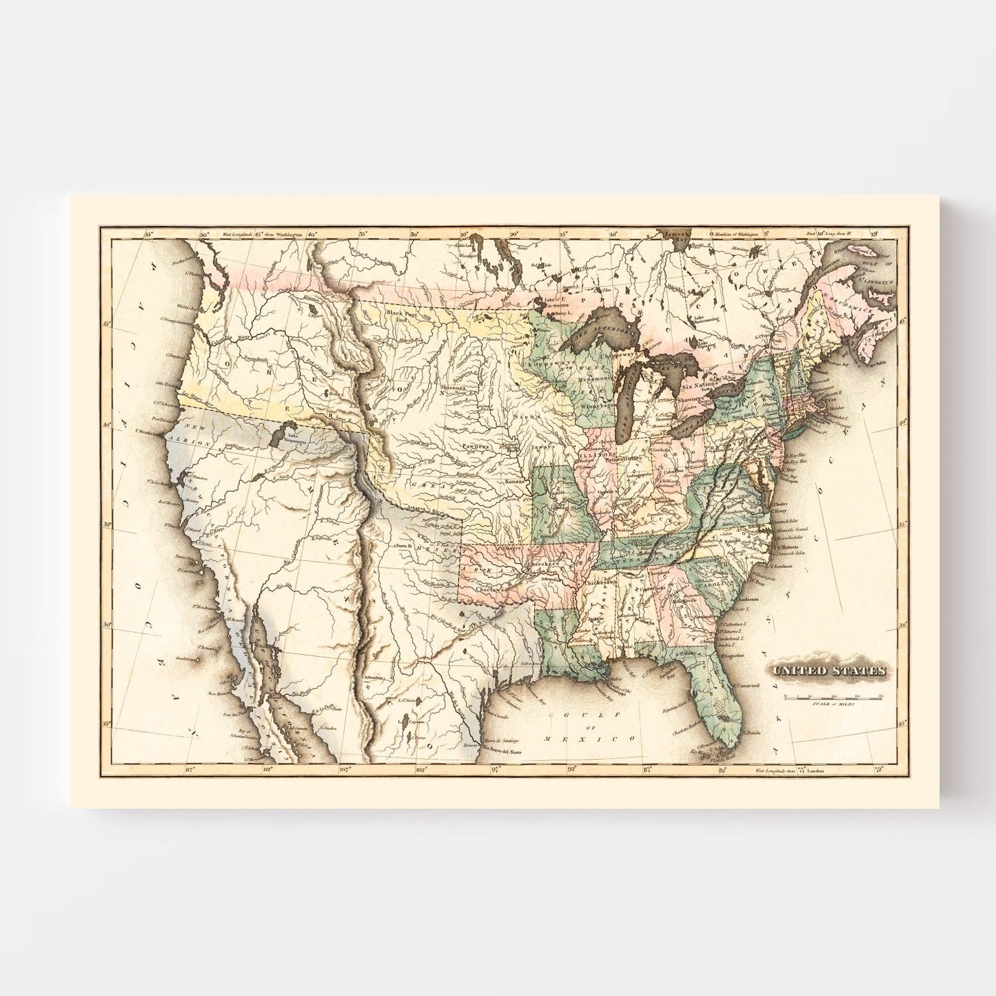 Vintage Map of the United States, 1823