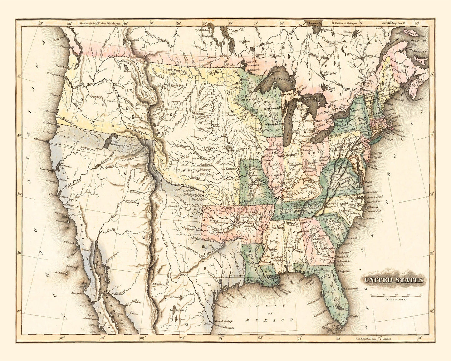 Vintage Map of the United States, 1823