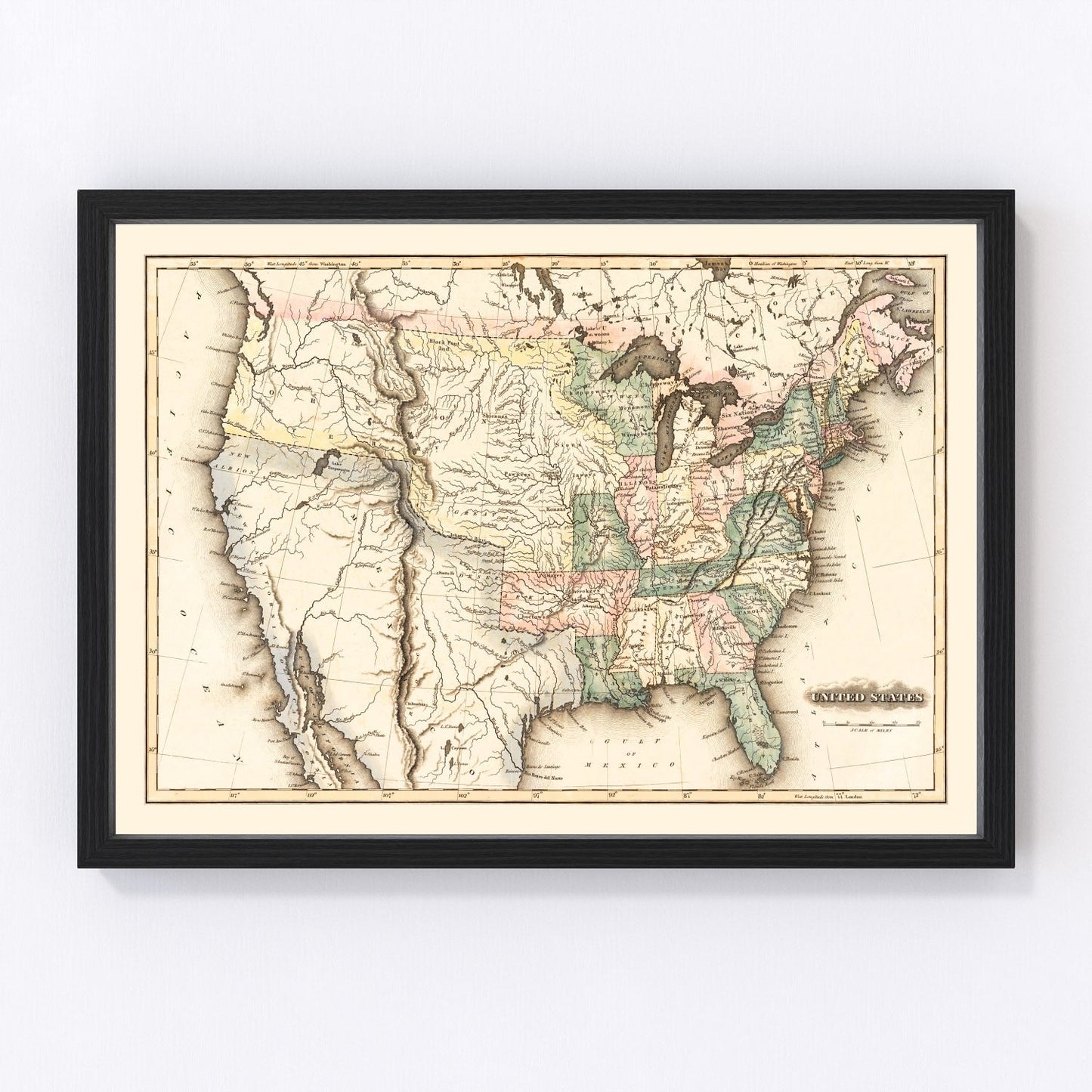 vintage map of the United States, 1823