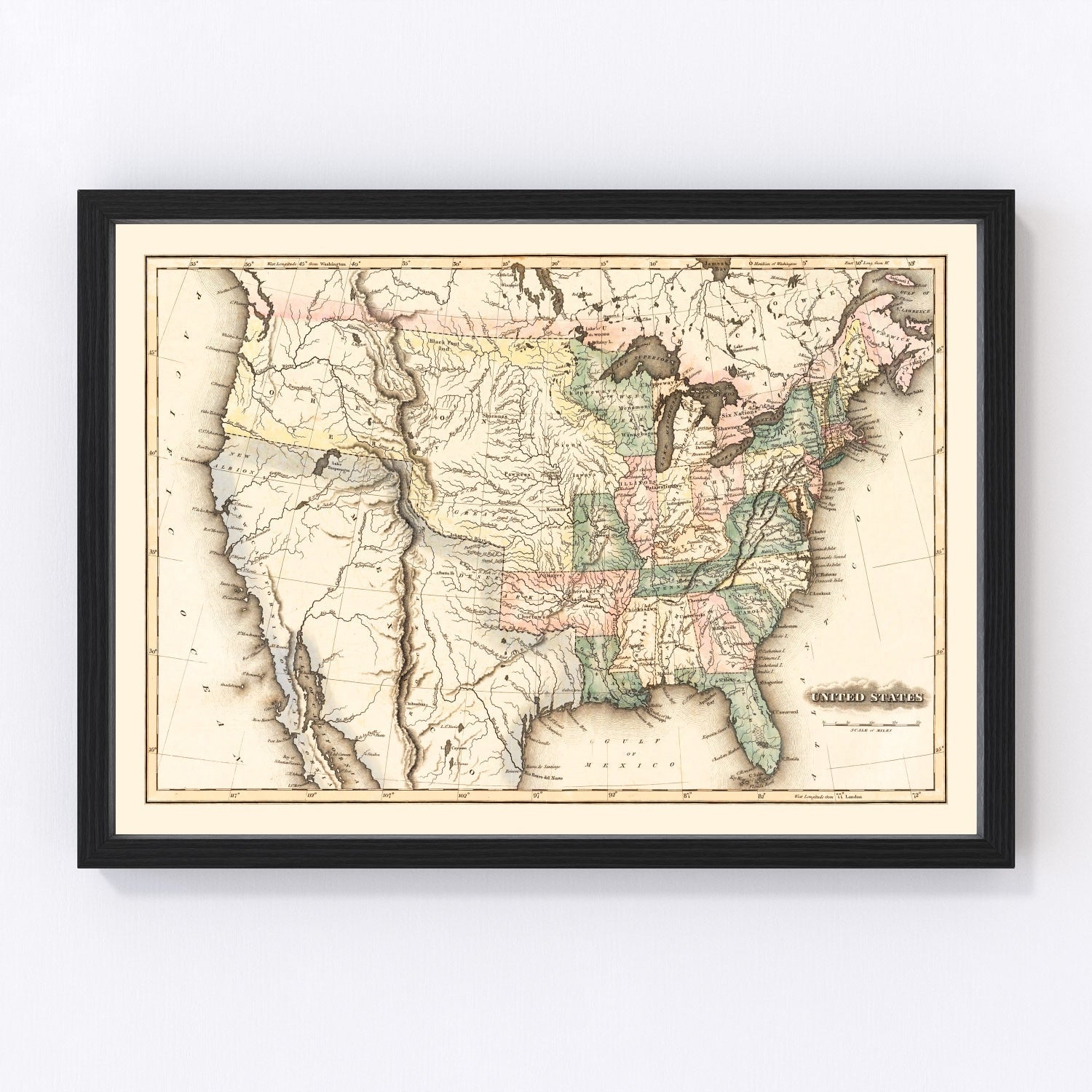 vintage map of the United States, 1823