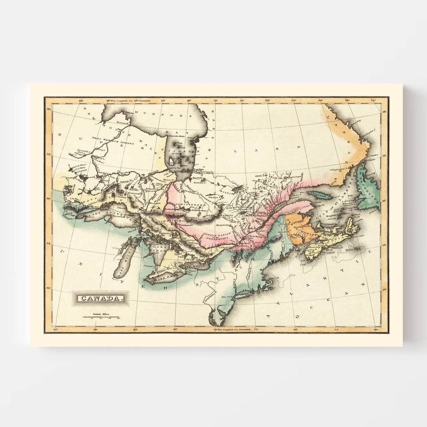 Vintage Map of Canada, 1823 Wall Art