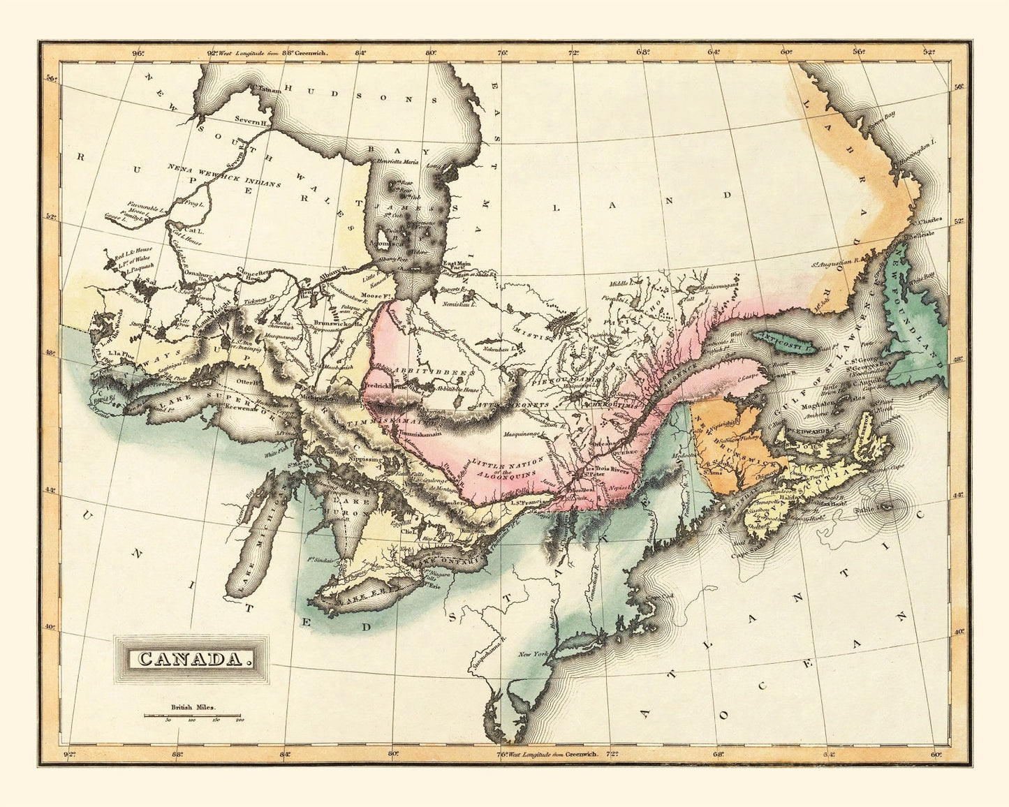Vintage Map of Canada, 1823 Wall Art
