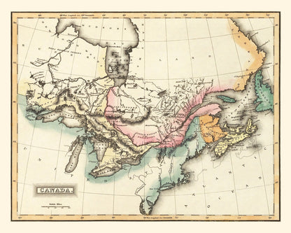 Vintage Map of Canada, 1823 Wall Art