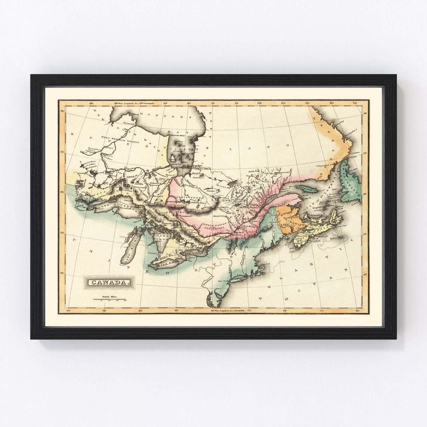 Vintage map of Canada, 1823, digitally restored antique cartographic print