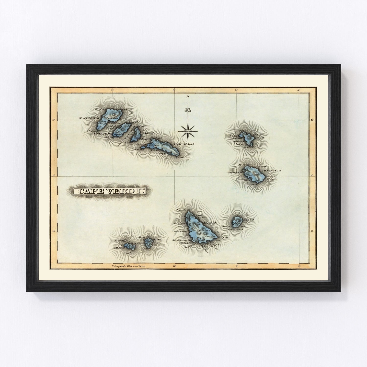 Vintage map of Cape Verde, 1823, Atlantic archipelago