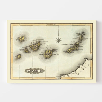 Vintage Map of the Canary Islands, 1823 Wall Art