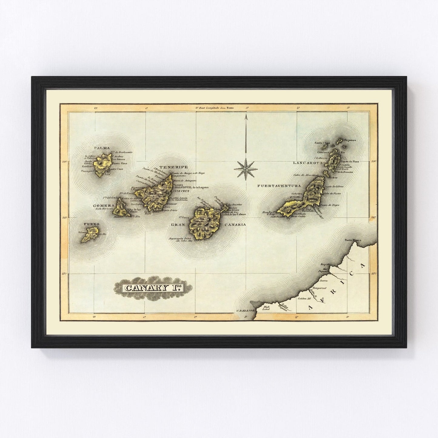 Vintage map of the Canary Islands, 1823, digitally restored antique cartographic print