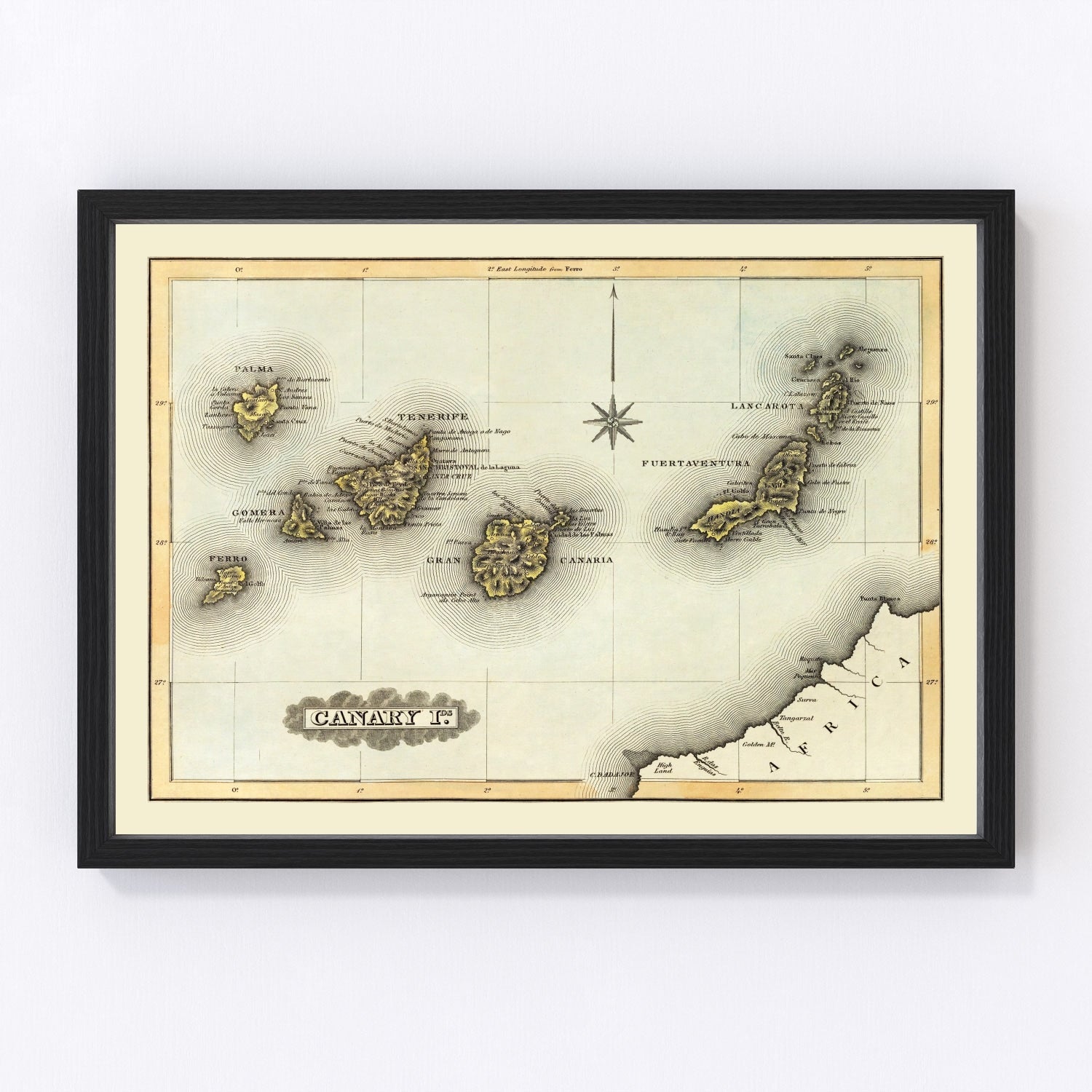 Vintage map of the Canary Islands, 1823, digitally restored antique cartographic print