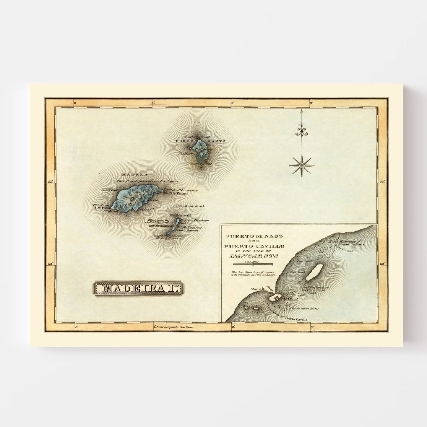 Vintage Map of Madeira Islands, Portugal, 1823