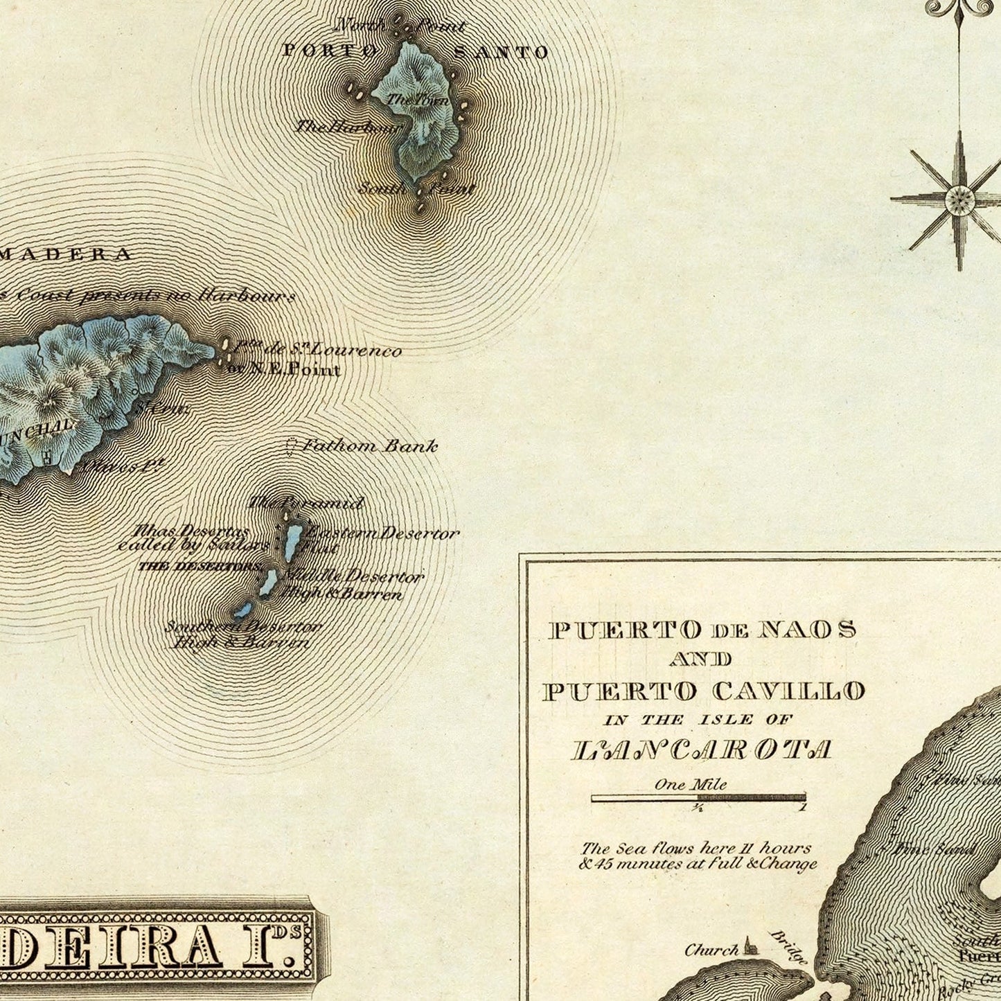 Vintage Map of Madeira Islands, Portugal, 1823