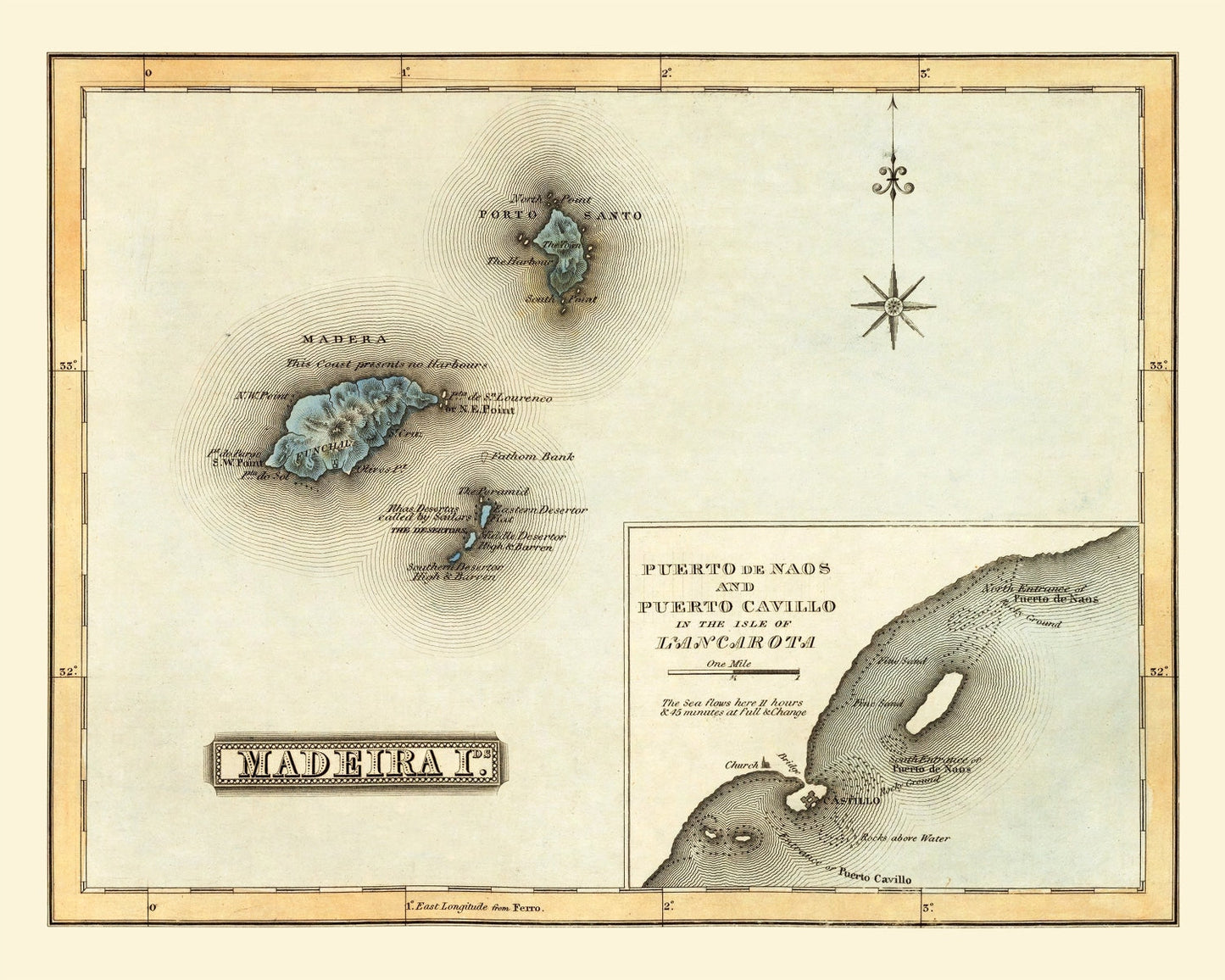 Vintage Map of Madeira Islands, Portugal, 1823
