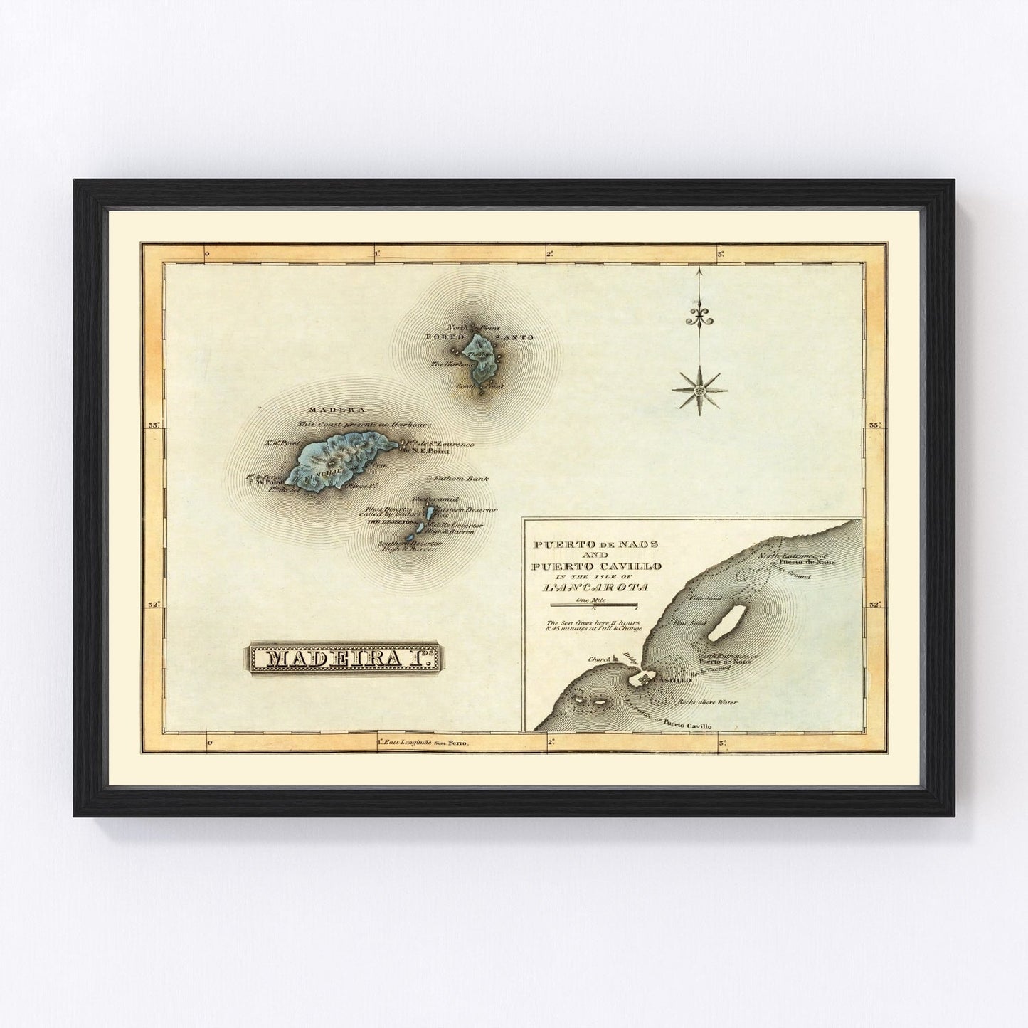 Vintage map of Madeira Islands, Portugal, 1823