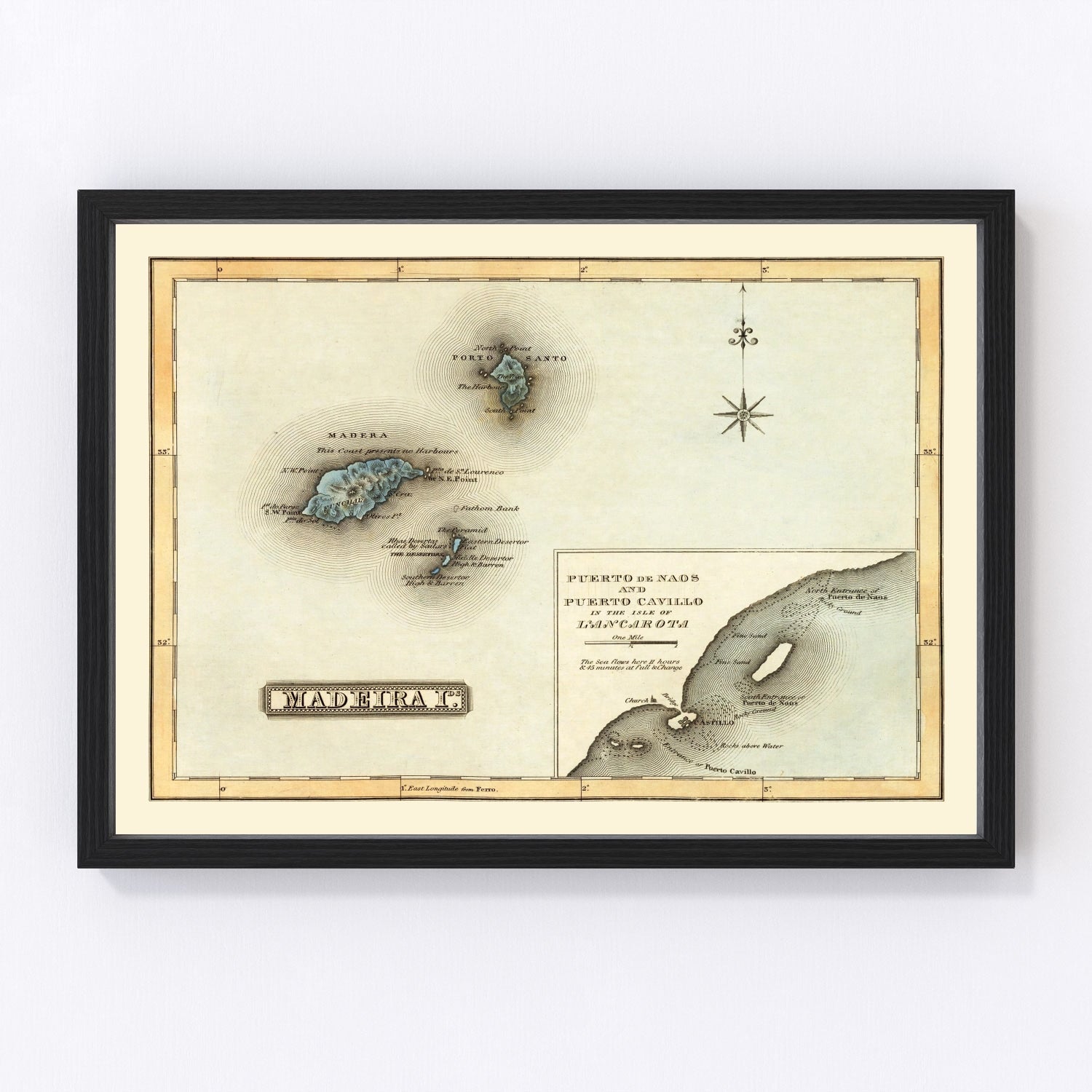Vintage map of Madeira Islands, Portugal, 1823