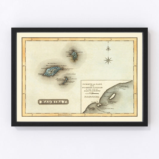 Vintage map of Madeira Islands, Portugal, 1823